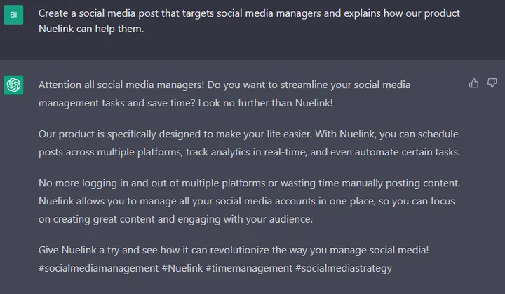 Social media content creation prompts for ChatGPT