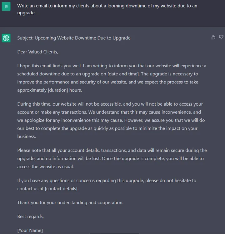 Email writig prompts for ChatGPT