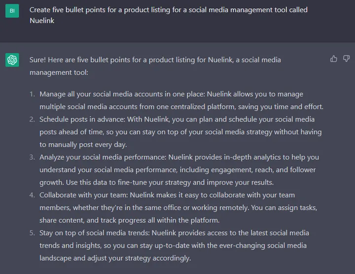 Bullet points prompts for ChatGPT