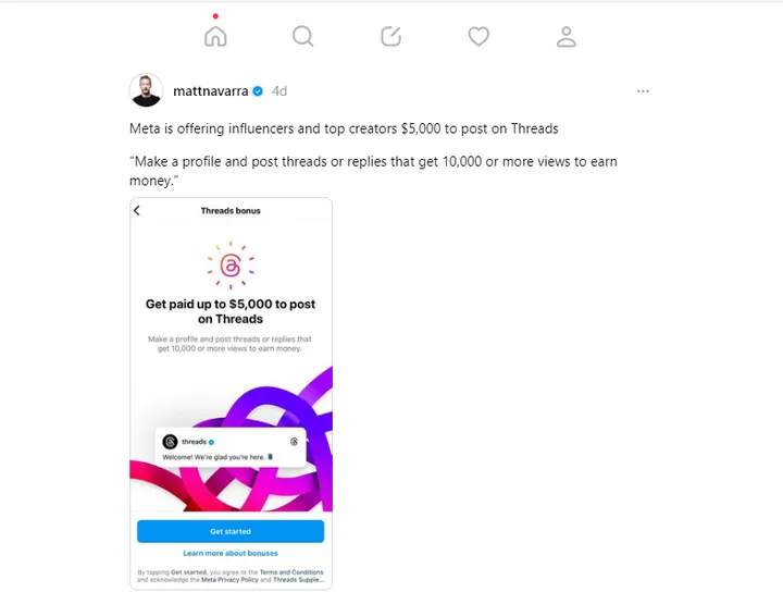 Threads Bonus Prtogram $5000