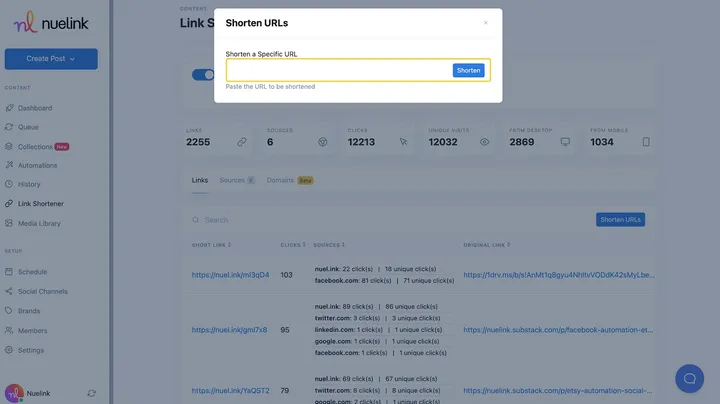 manually shorten links on Nuelink