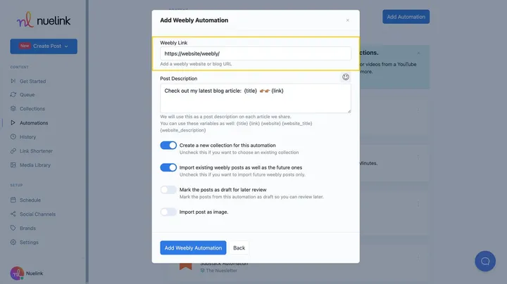 Weebly automation step 4