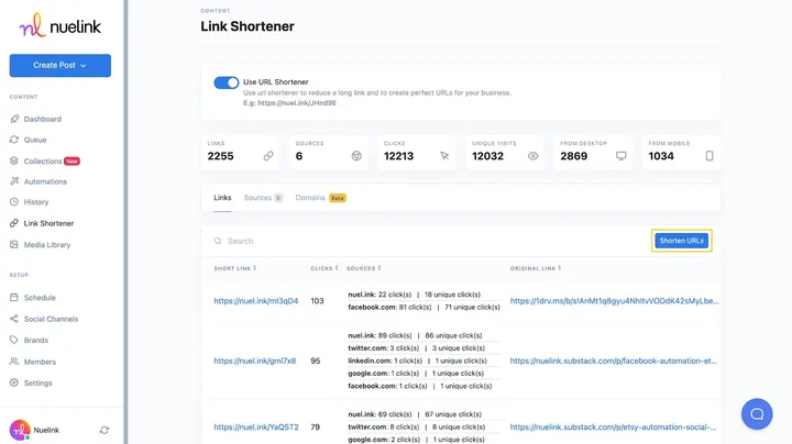 manually shorten links on Nuelink