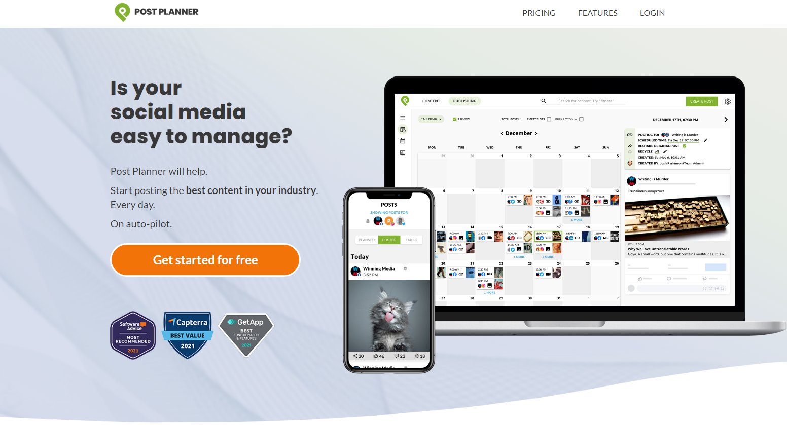 Post Planner Homepage screenshot