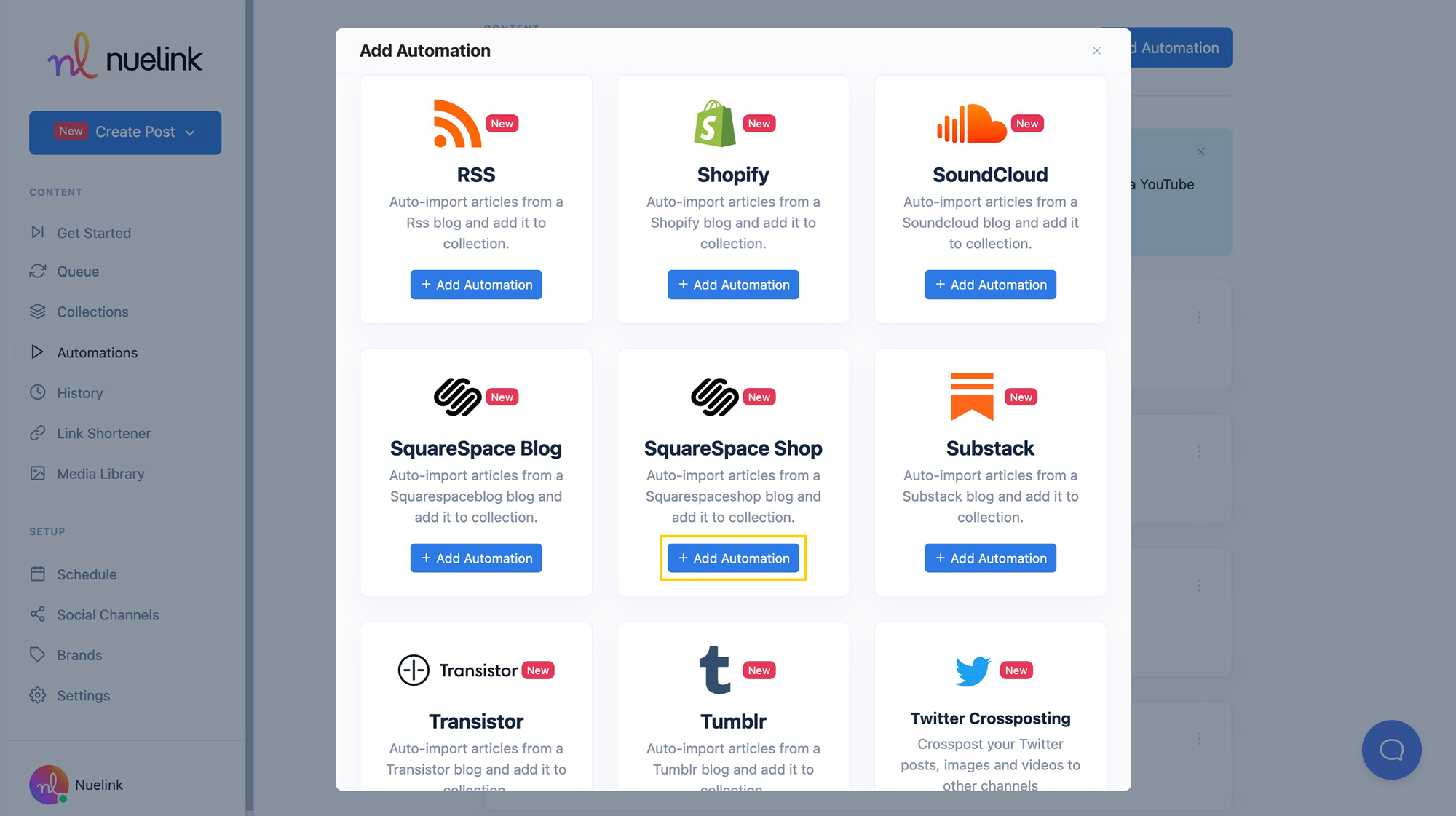 Nuelink's Squarspace automation