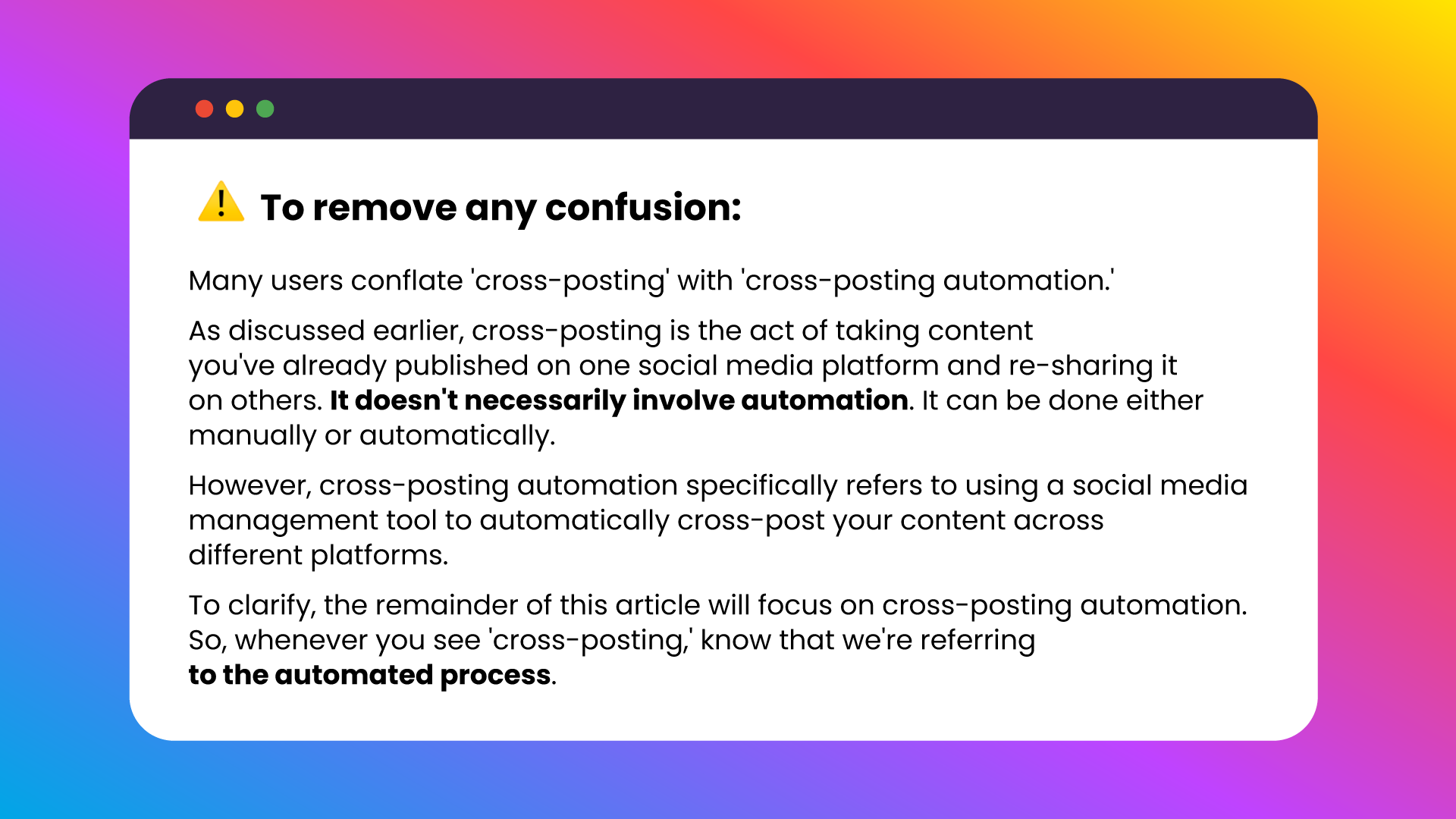 The difference between 'cross-posting' and 'cross-posting automation'
